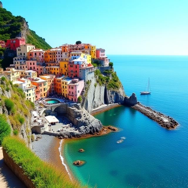 이탈리아 아말피 해안의 절벽 위 그림 같은 마을