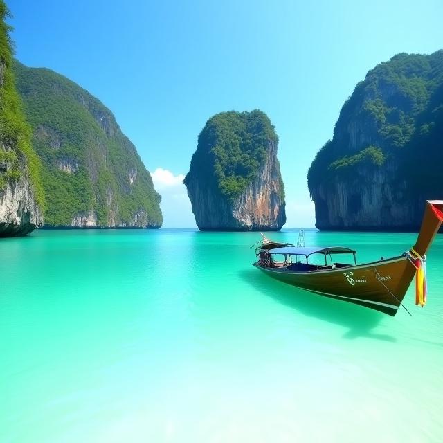 태국 크라비의 기암괴석과 롱테일 보트